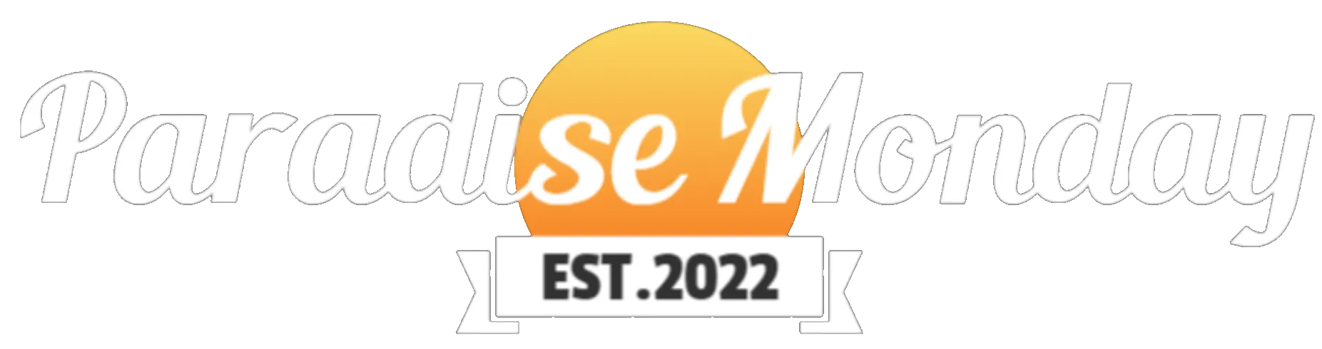 Paradise Monday Logotyp Etablerad 2022 med gradient sol i bakgrund